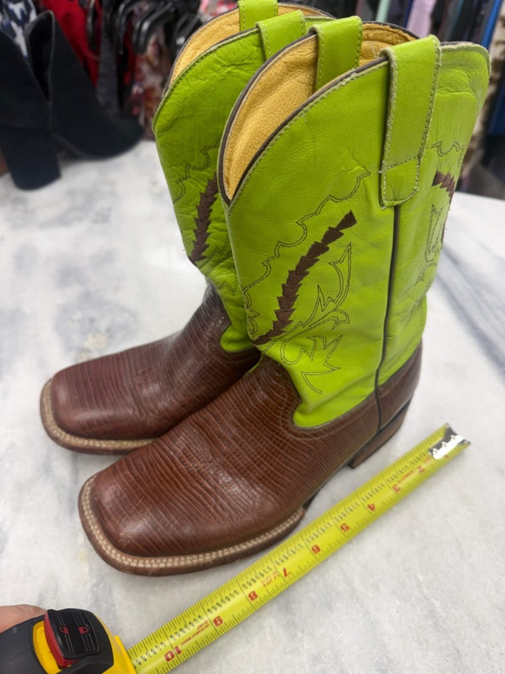 Ferrini Brown Foot Lime Green Shaft Western Boots